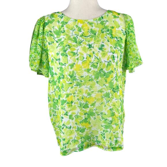 NEW NWT Vince Camuto Blooming Brights Emerald Chiffon Flowy Blouse Size S - Picture 1 of 8